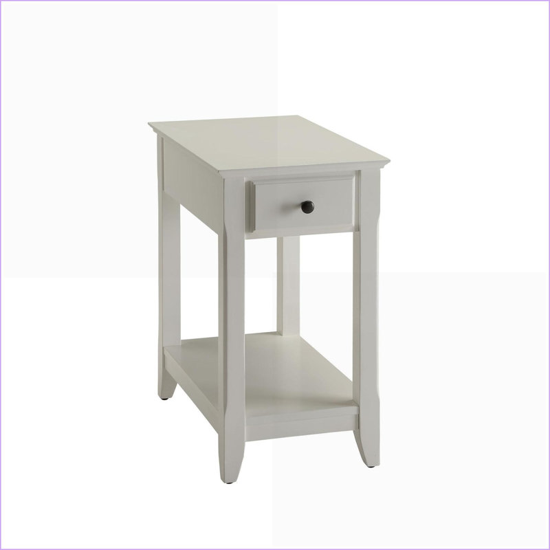Table basse blanche avec 1 tiroir et tablette de rangement Bertie, pieds en bois massif, assemblage facile