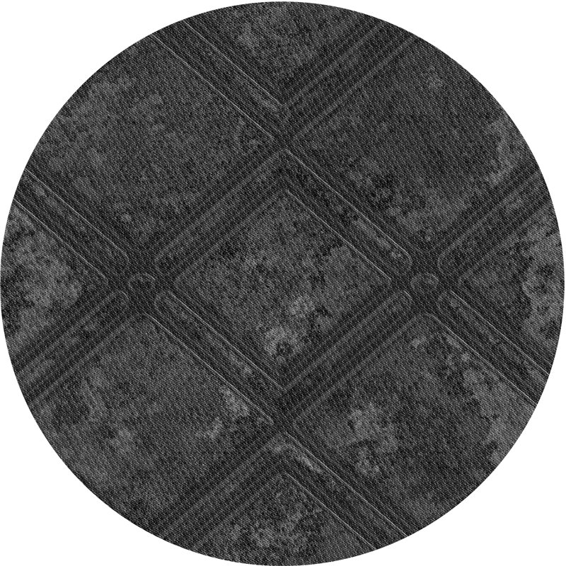 Tapis noir à motifs géométriques, Rond 3 pi