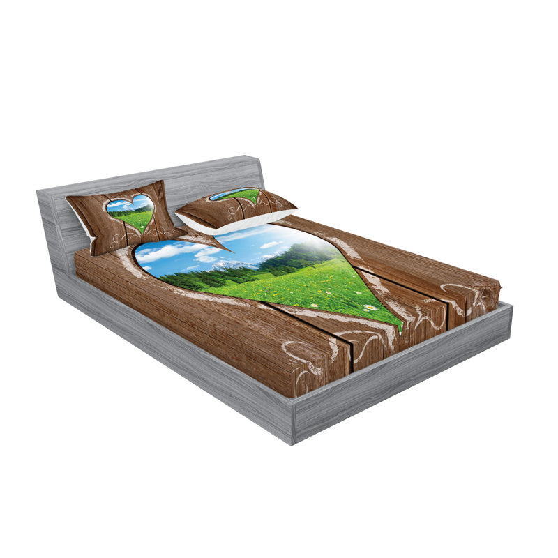 Drap-housse et coussin décoratif Ambesonne Outhouse brun bleu et vert, Ensemble de draps pour grand lit + 5 pièces suppl