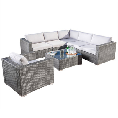 Ensemble de conversation modulaire en rotin 7 pièces avec coussins Minisci