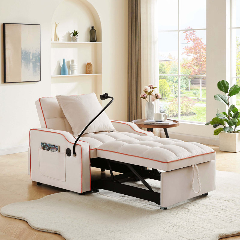 Fauteuil inclinable beige pour les petits espaces 3-en-1, Velours beige