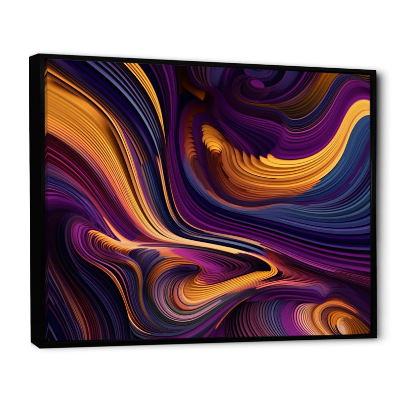 Mauve, jaune, couleurs dansantes II, H 12 po x l 20 po x P 1 po, Toile avec cadre flottant noir