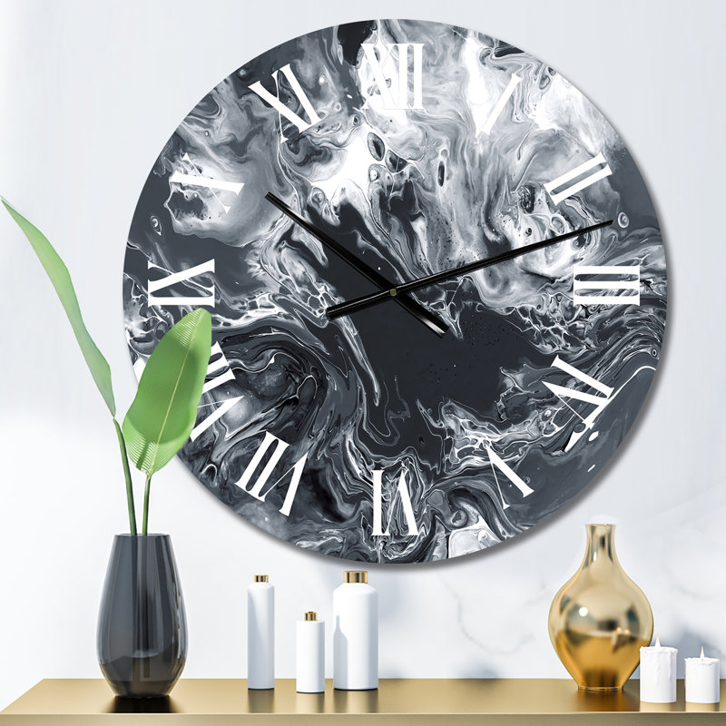 Art liquide noir et blanc - horloge murale moderne, Petit