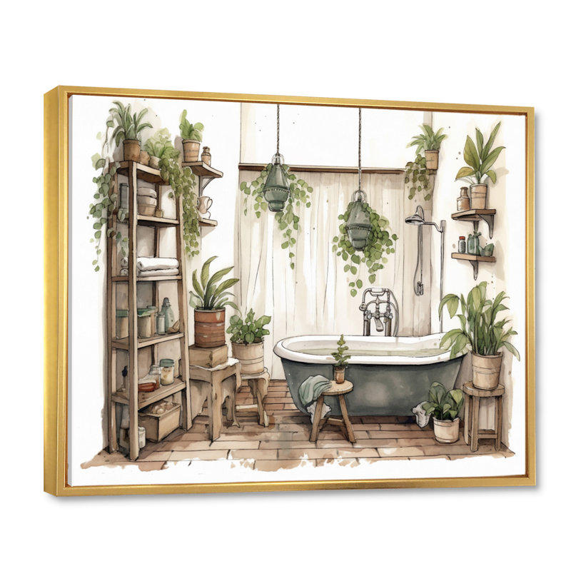 «Natural Bathroom Decor», impression sur toile, Cadre flottant doré, H 12 po x l 20 po x P 1 po