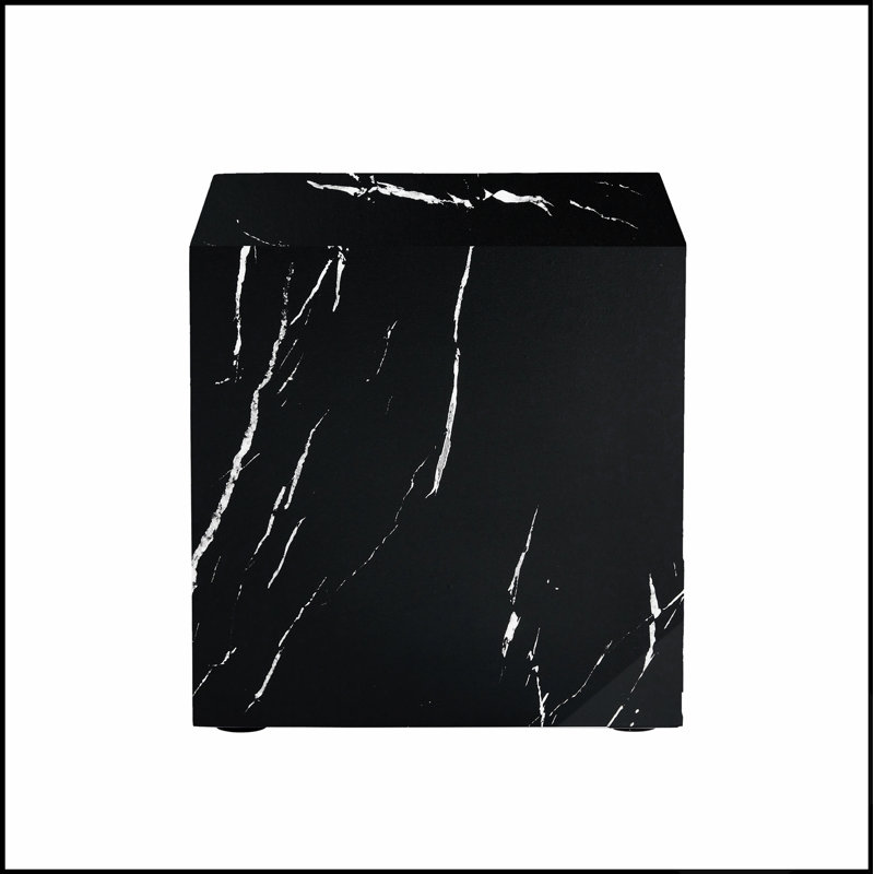 Table basse 15,7 * 15,7 * 15,7 pouces en panneau de fibres à densité moyenne avec texture de marbre - Design luxueux, décor de salon parfait, texture tendance cubique