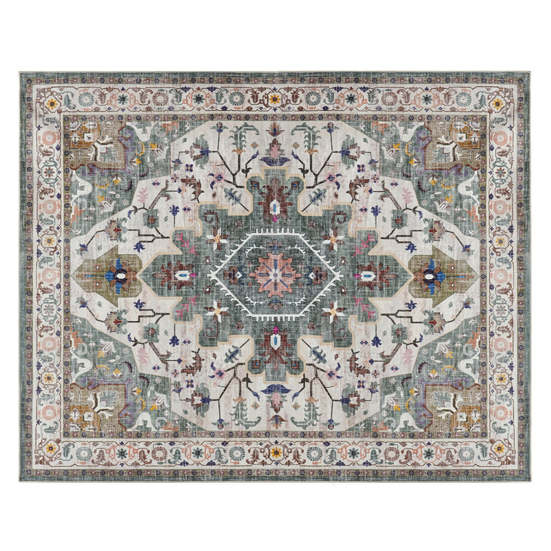 Tapis lavable antidérapant, paillasson à motif rétro à poils courts, Rectangulaire 8 pi x 10 pi