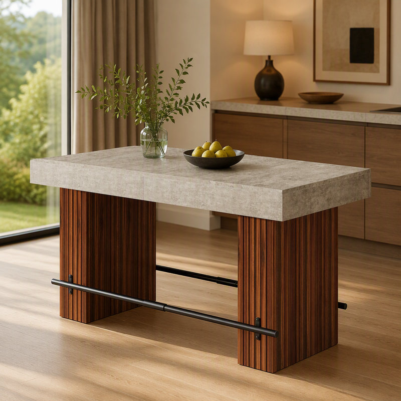 Table de bar de 158 cm (62,2 po), table de comptoir industrielle pour pub et salle à manger, plateau brun rustique et repose-pieds en métal, cuisines et salles à manger