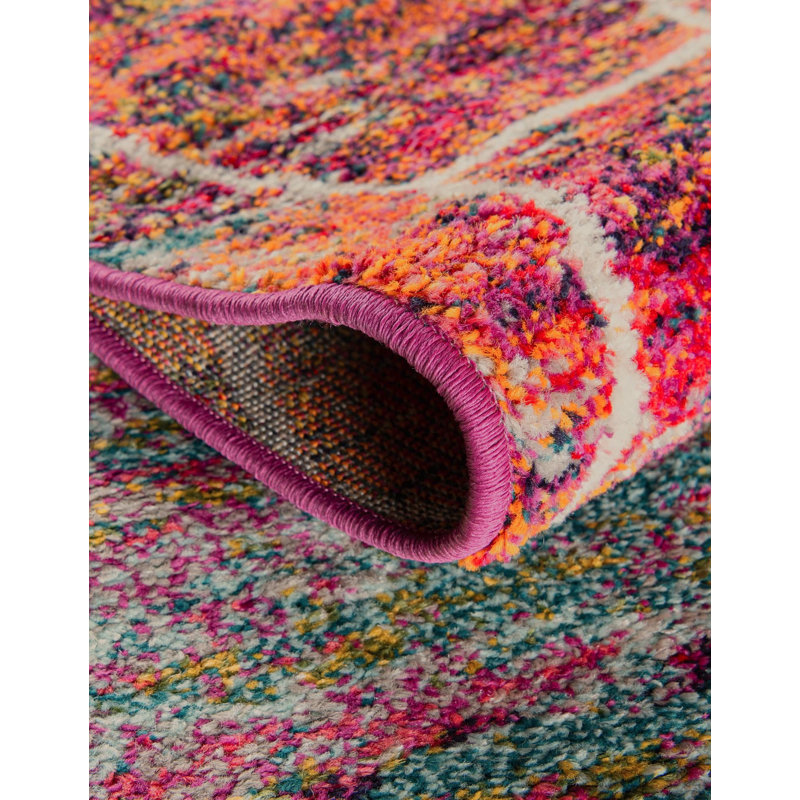 Geometric Fuschia Area Rug, Rectangle 7'1" x 10'