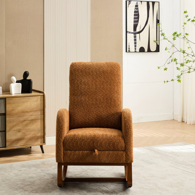 Fauteuil à bascule de 25,4 po de couleur avec poche latérale et repose-pieds rétractable - Fauteuil coulissant à haut dossier, surface souple et bouclée, repose-pieds avec cadre, poche, fauteuil coulissant pour chambre de bébé, salon, chambre à coucher