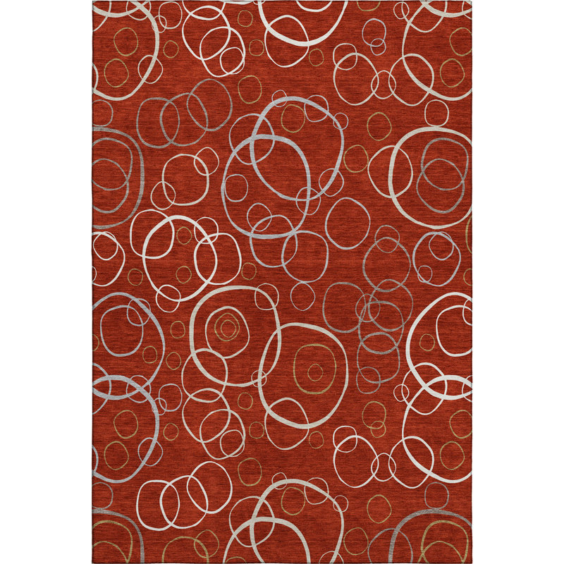 Premium Machine Washable Mayfield AMF2408 Bubbles Rug, Red, 5' x 7'6"