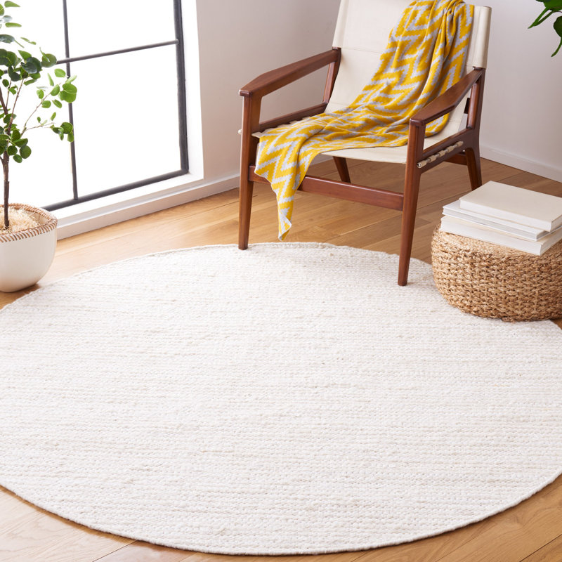Tapis ivoire / beige tissé à plat à la main Garret, Rond 6 pi