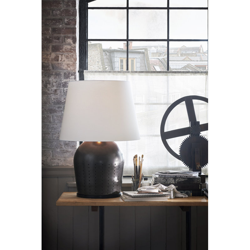 Halifax Table Lamp, Black Porcelain, 36" H x 25" W x 25" D, White Paper