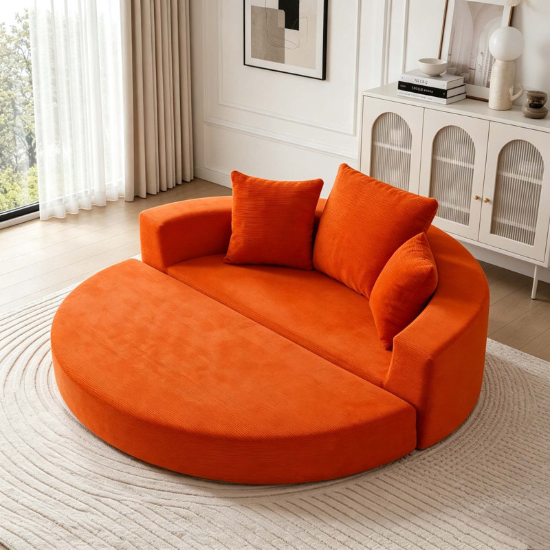 Canapé-lit convertible, multifonctionnel, lit circulaire, futon réglable, Orange