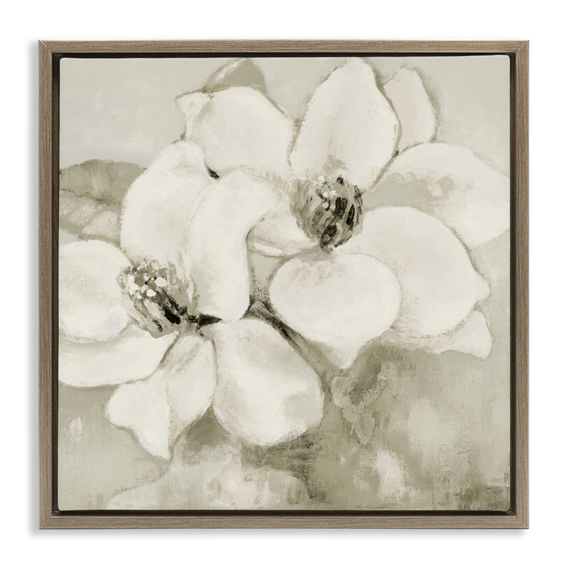Cadre flottant subtil Magnolias beige, design par Lanie Loreth, H 25 po x l 25 po, Cadre flottant orme Montalcino