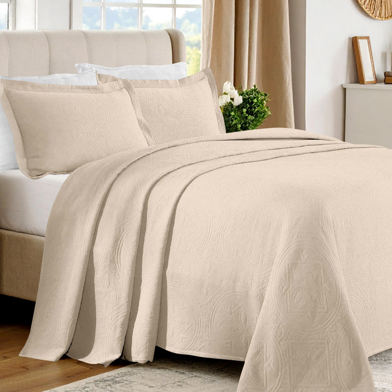 Ensemble de couvre-lit matelassé 100% coton Blue Nile Mills - jacquard Celtic Circle surdimensionné, Ivoire ivoire