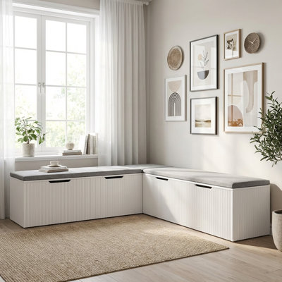 L-Shaped Corner Storage Bench With Cushioned Seat, Multipurpose Upholstered Storage Seating For Dining Room, Kitchen & Entryway