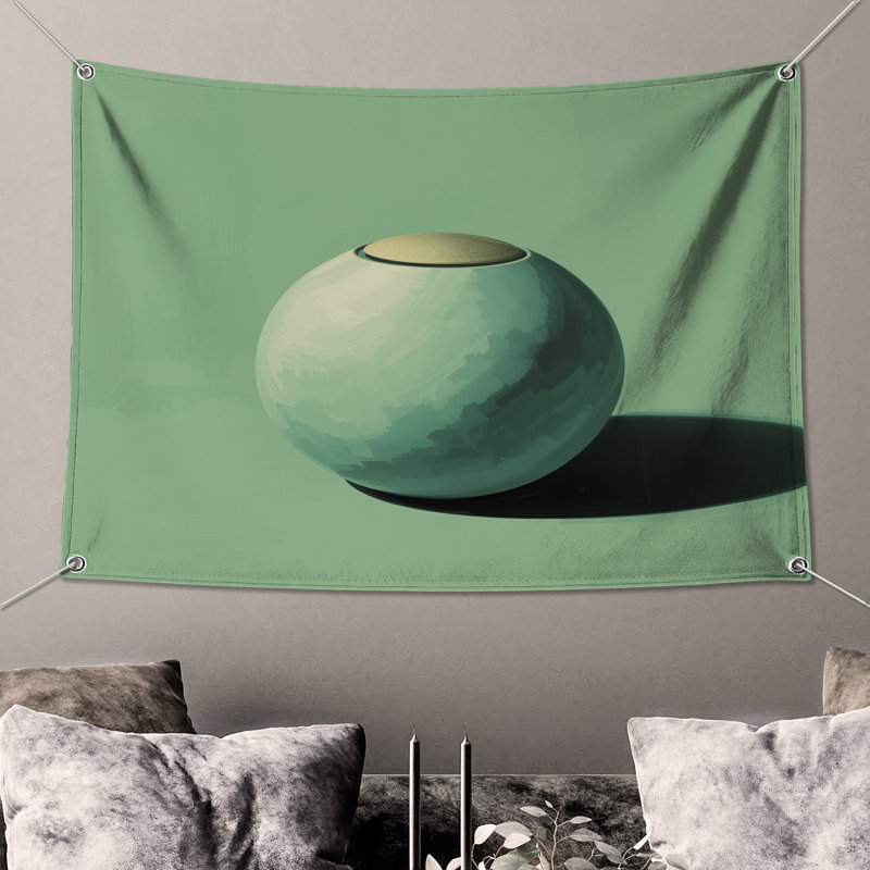 Tapisserie murale verte sphérique - Décoration murale sphère, H 68 po x l 80 po avec 4 œillets