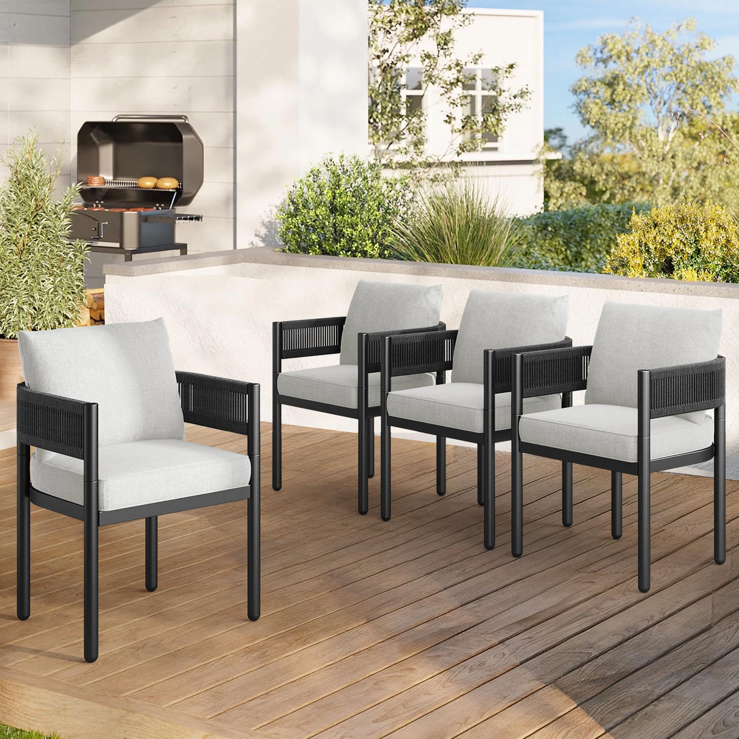Alessandra Patio Armchair with Cushion, Beige Cushion/Black Arm