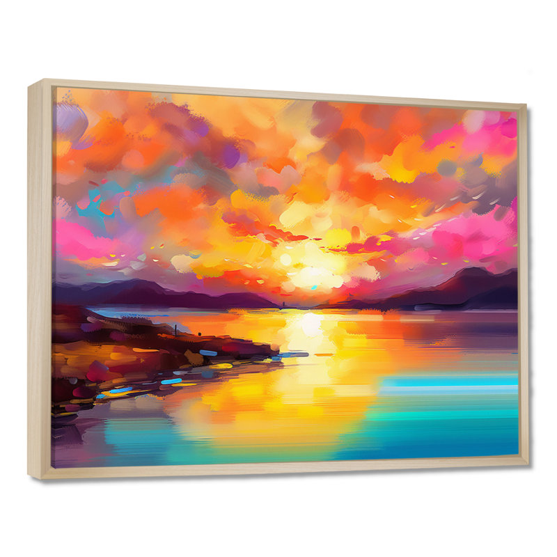 Sunset With Colourful Reflections II Framed On Canvas Print, 12" H x 20" W, Maple, Floater Framed Print