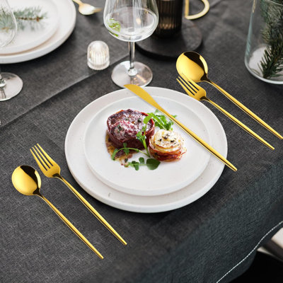 Ensemble de couverts en or 30 pièces pour 6 personnes, vaisselle en acier inoxydable avec finition miroir, comprend couteaux, fourchettes et cuillères, va au lave-vaisselle, parfaite pour les repas gastronomiques et les occasions spéciales