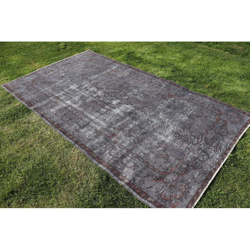 Grand tapis oriental turc rétro pour utilisation de salon en gris élégant - décor de plancher fabriqué à la main antique