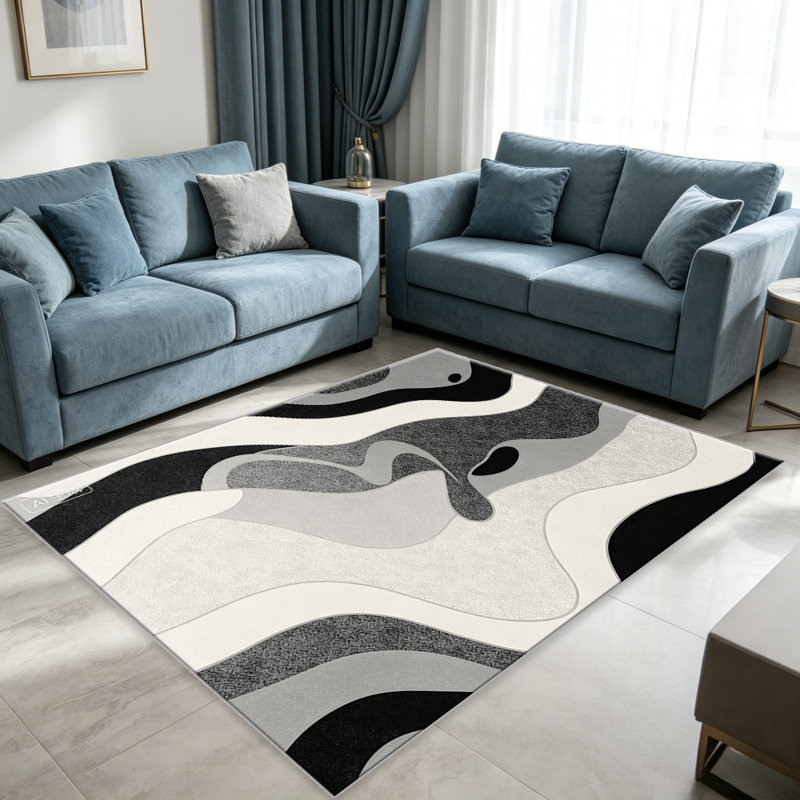 Black & White Abstract Wave carpet-easy to clean, machine-washable, soft and comfortable; suitable for door mats, kitchens, living rooms, bedrooms, corridors, and laundry areas. Easy to clean, durable carpet for home decoration.