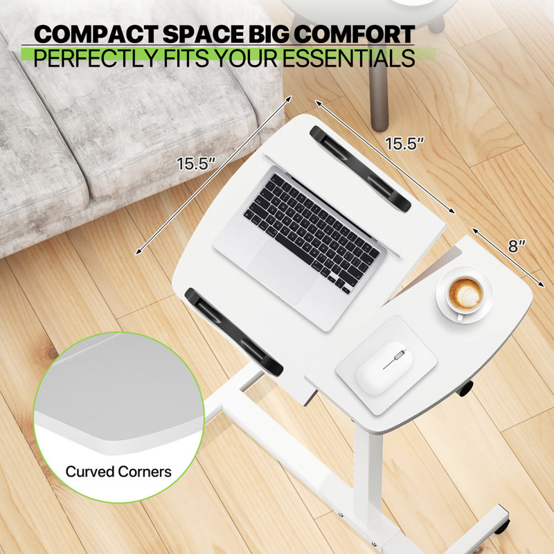 Lifting Computer Desk, Multifunctional Standing Table, Laptop Cart with Mouse Pad for Small Spaces, White