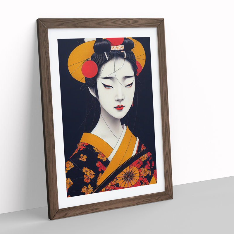 Modern Geisha No.4 - Framed Print, 46cm H x 34cm W x 2cm D, Walnut