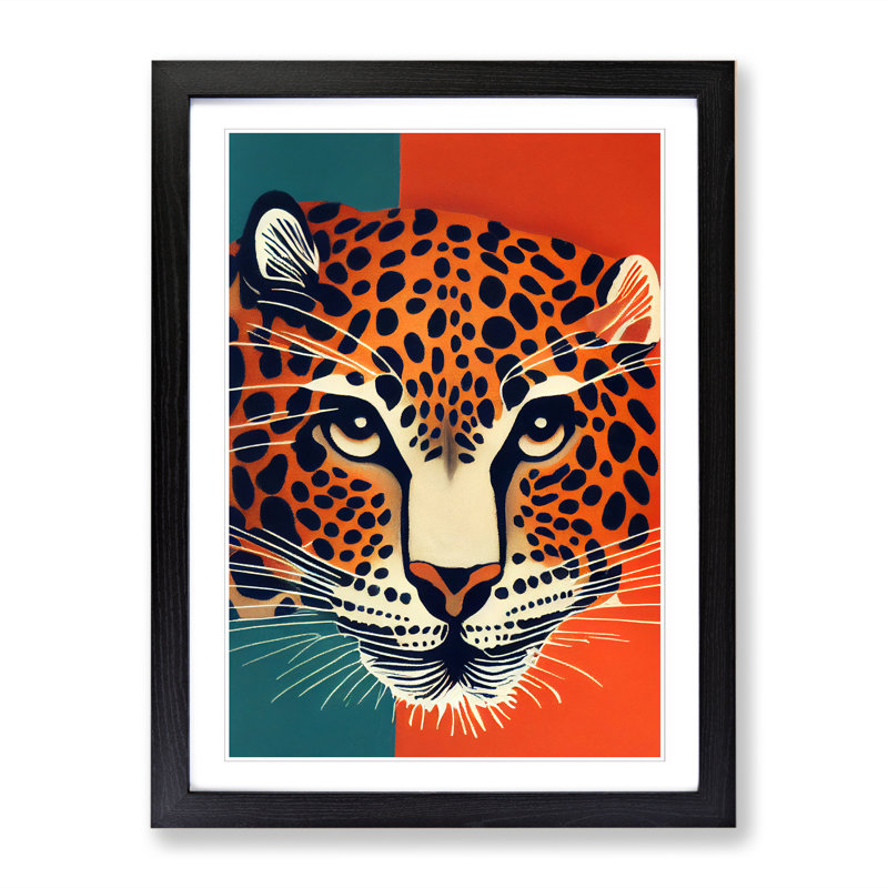 Leopard Ornament - Picture Frame Print, Black, 64cm H x 46cm W x 2cm D