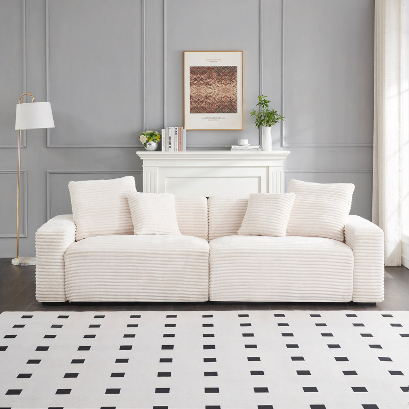 Canapé en velours côtelé 104,72 po à 4 places avec 4 coussins, Beige