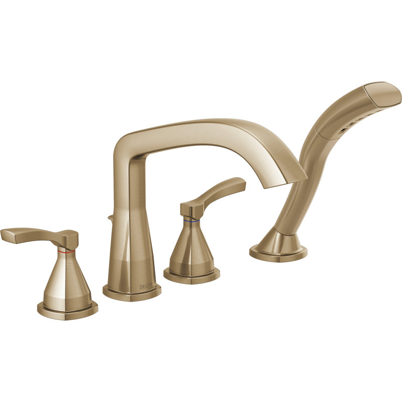 Stryke Double Handle Deck Mounted Roman Tub Faucet Trim with Diverter, Champagne Bronze