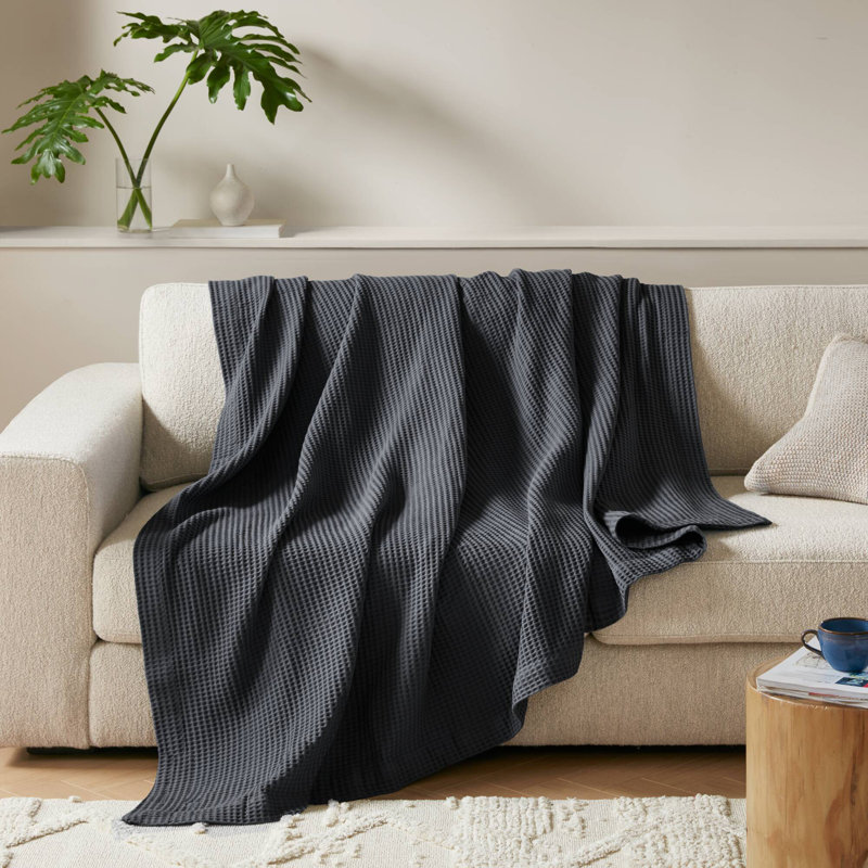 Couverture en coton 1pc, Gris foncé, L 90 po x l 66 po