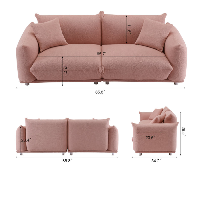 Canapé confortable surdimensionné avec pieds en métal et coussins supplémentaires pour le salon, Rose