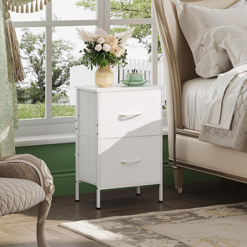 Modern 15.7'' W Metal Nightstand with 2 Drawers, Bedside Table with Sturdy Frame for Small Space, End Table Storage Cabinet