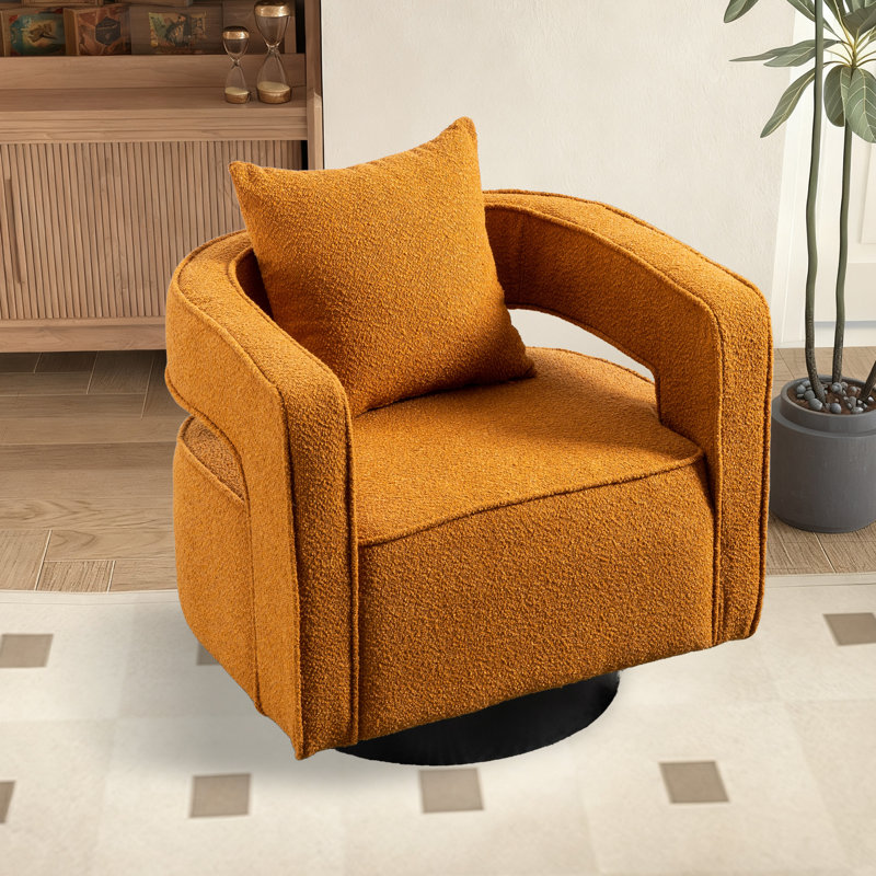 Fauteuil demi-tonneau moderne pivotant avec dossier ouvert, Bouclé caramel