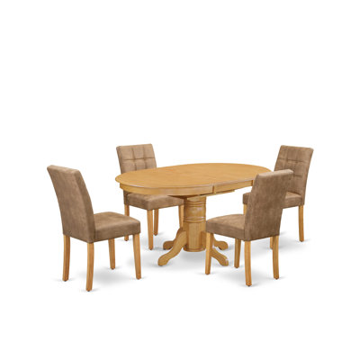 Charris Kitchen Dining Table Set consists A Wood Table and Polyester Fabric Parson Dining Chairs
