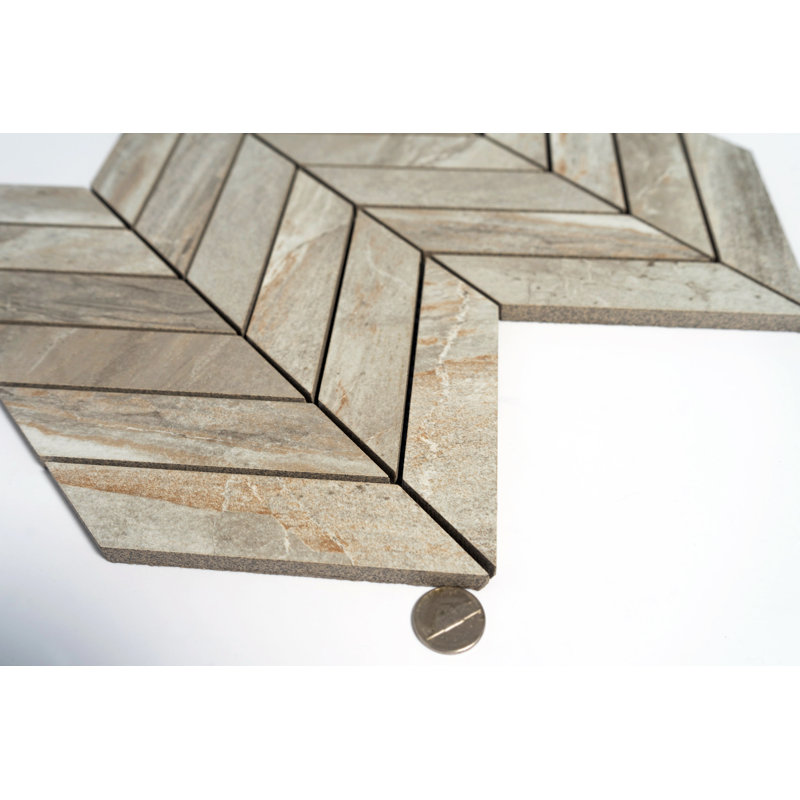 11"x12" Calacatta Porcelain Chevron Mosaic Tile, Gray