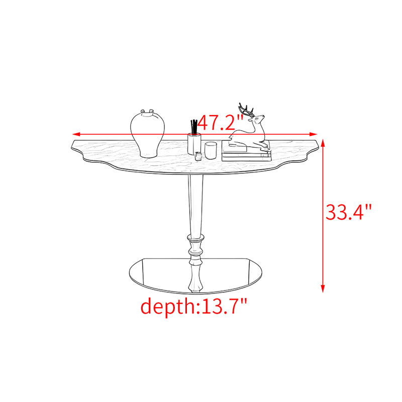 Console en pierre frittée de style américain, Blanc / Noir / Argent, H 33,4 po x l 47,2 po x P 13,7 po