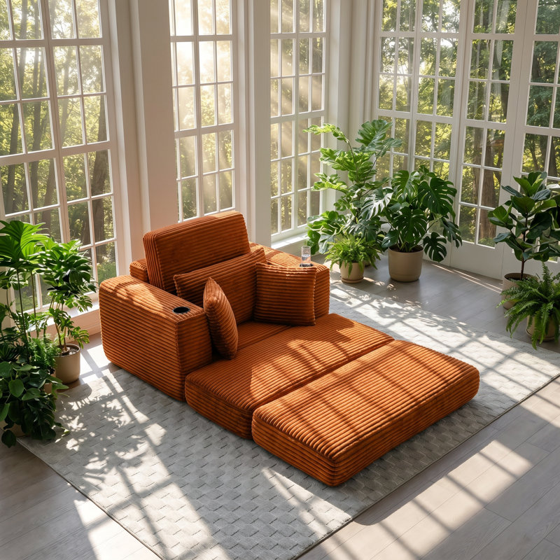 Méridienne convertible en velours côtelé l 25 po x P 25 po x H 30 po Boneless