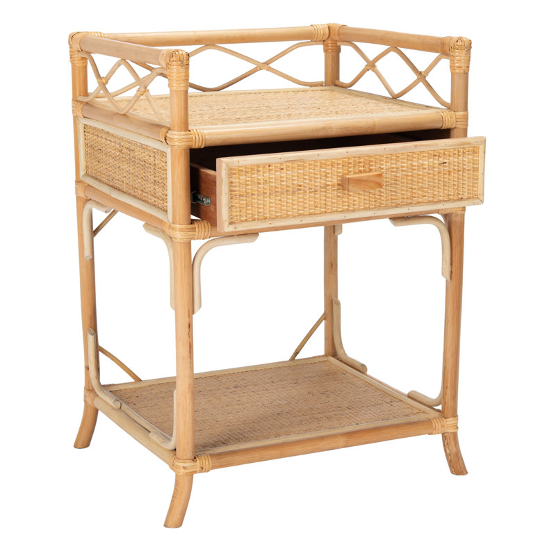 Table de chevet élégante Boan Coastal - l 18,5 po en osier et bois avec tiroir et design chic, Naturel