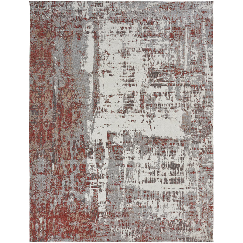 Tapis en coton tissé à la main rouille / gris, Rectangle 2 pi x 3 pi
