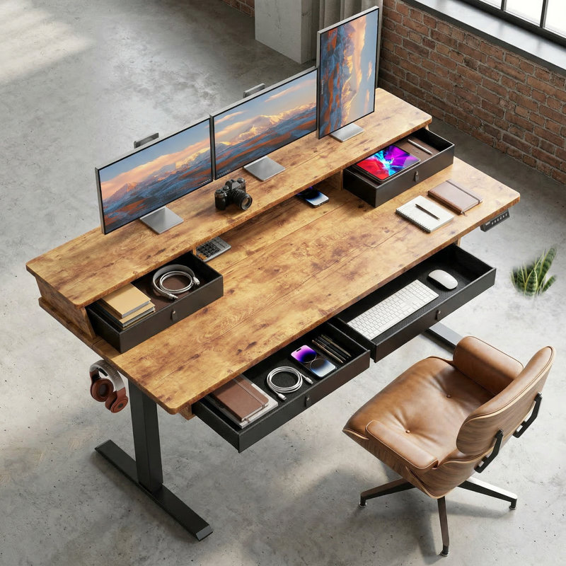 Jeneffer Computer Standing Desk with 4 Drawers for Home Office，Electric Height Adjustable Gaming Desk with Storage Shelf