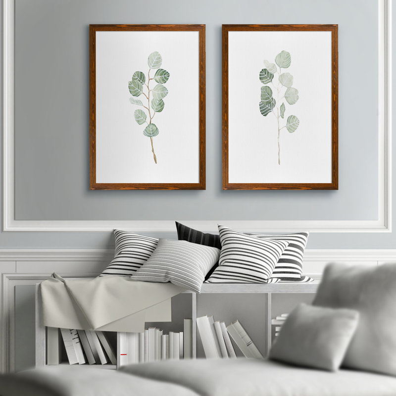 «Soft Eucalyptus Branch III» par Vincent Van Gogh - ensemble de 2 reproductions d'art encadrées, Toile avec cadre érable