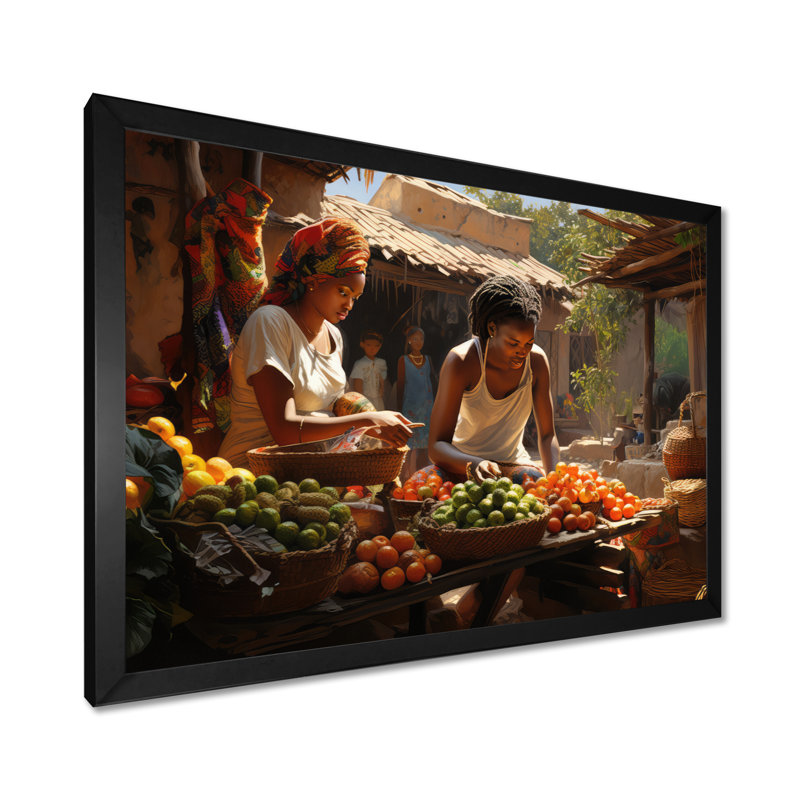 «African Vibrant Market I», reproduction d'art sur toile, H 12 po x l 20 po x P 1 po, Cadre simple noir
