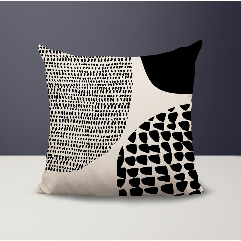 Coussin carré intérieur / extérieur pia, H 15 po x l 15 po, Blanc cassé / noir