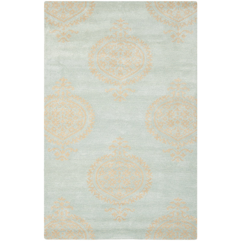 Tapis bleu poudre / beige en laine touffeté à la main Candelo, Rectangle 6 pi x 9 pi