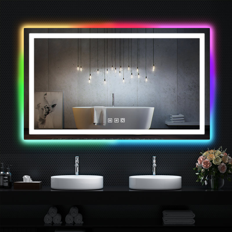 Gaulrapp Anti-Fog RGB Backlit & LED Frontlit Bathroom / Vanity Mirror with Tempered Glass & ETL, 60" x 36"