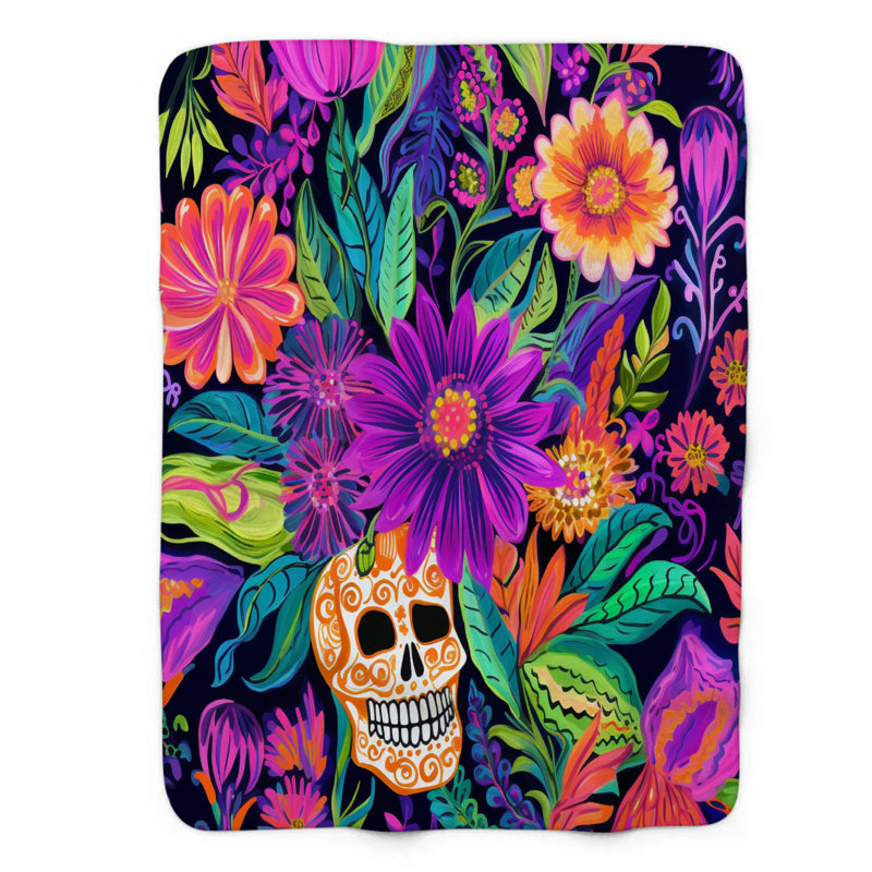 Artistic Sugar Skulls - 1 pièce Sherpa Premium, Grand lit