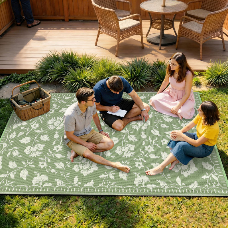 Outdoor Rug Waterproof Reversible Vintage Plastic Straw Carpet Lightweight Collapsible Patio Mat with Portable Bag UV Resistant, Ideal for Backyard, Beach, RV Deck