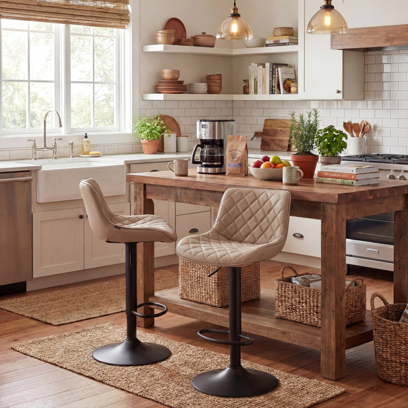 Tabouret de bar rotatif à hauteur ajustable Zager, 2, Similicuir kaki / cadre noir